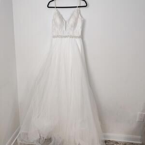 Dream On Oleg Cassini Feather Bodice Wedding Dress Size 12 Bridal Wedding Gown